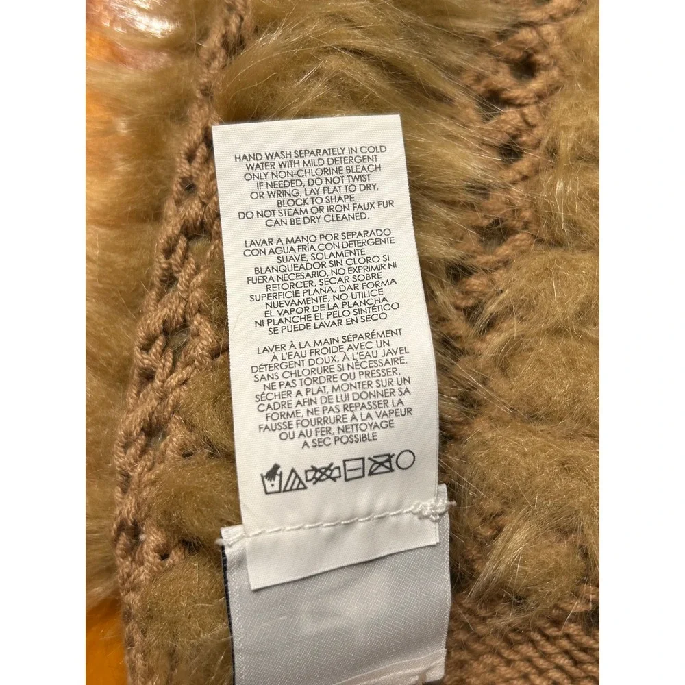 Cabi Boho Chic Cozy Faux Fur Trim Infinity Scarf Tan Knit Pointelle Mixed Media